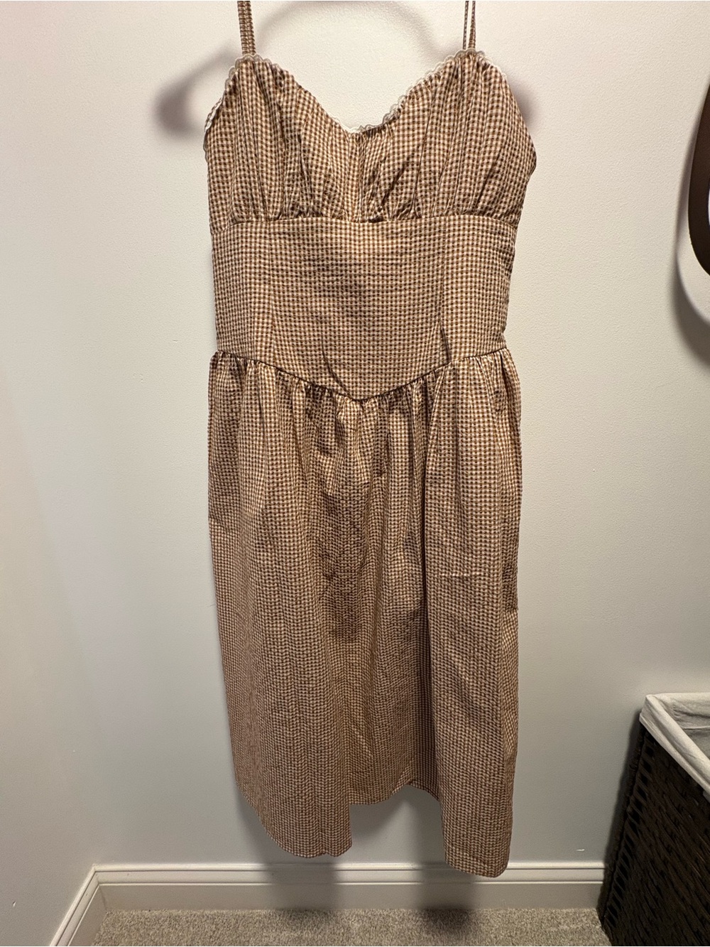 Brown Gingham Sundress with Spaghetti Straps